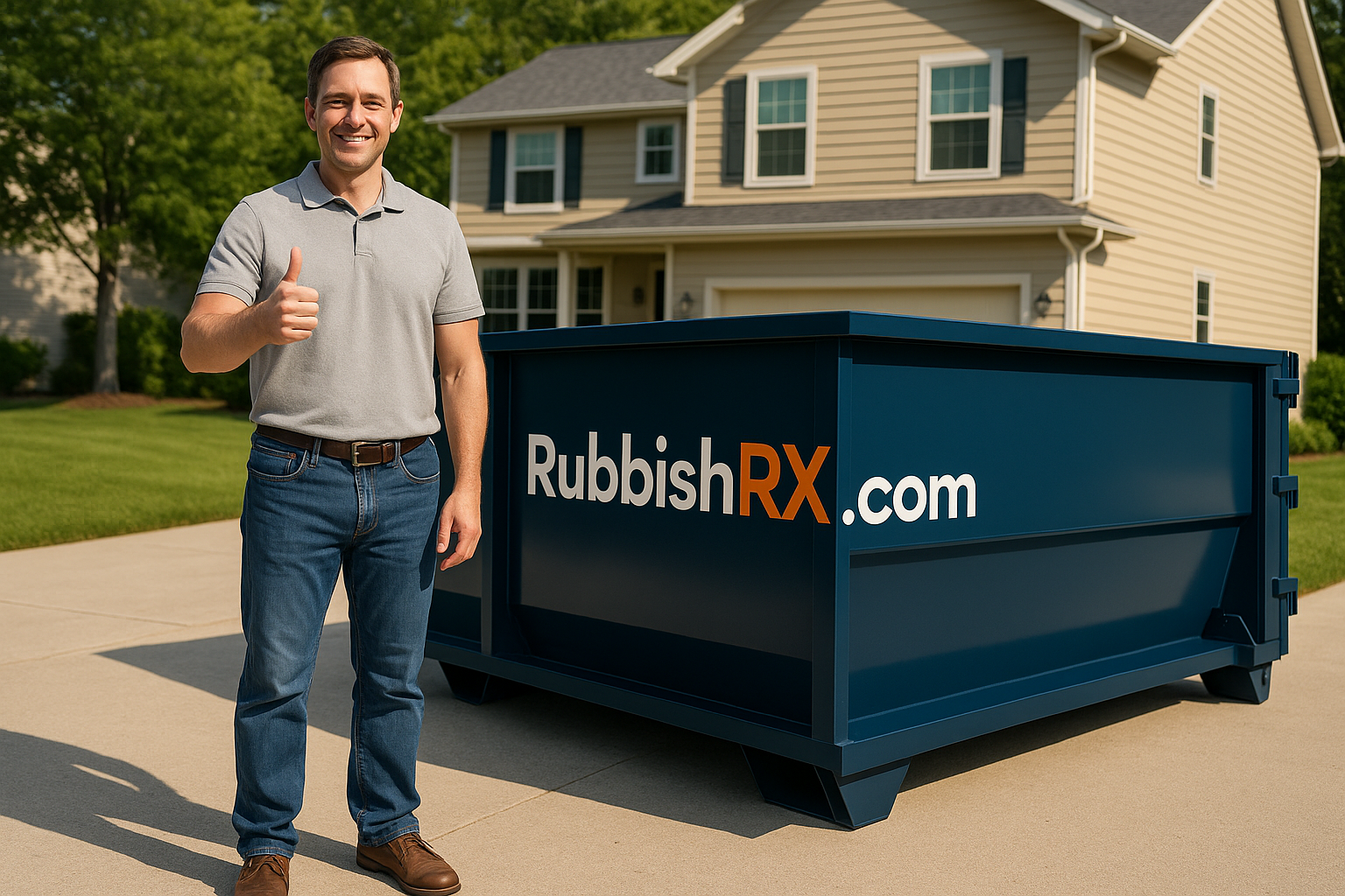 Happy customer with successful dumpster rental project